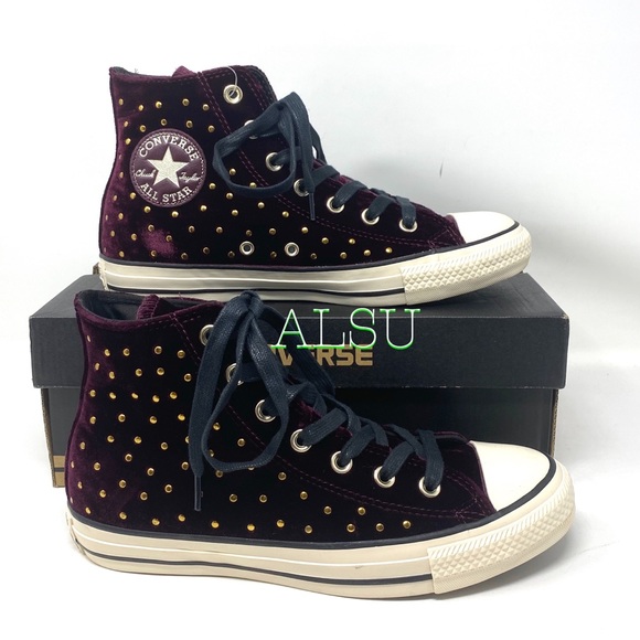 Converse Ctas High Top Velvet Dark Sangria Women’s - Picture 2 of 8
